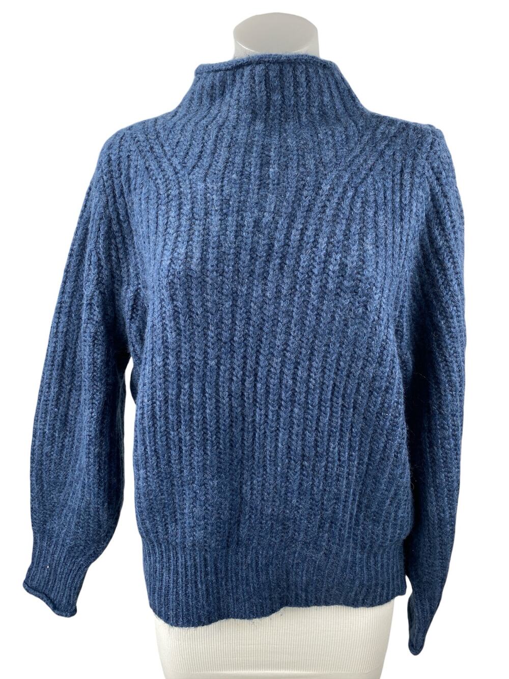 NEW Madewell Women's Blue Ribbed Knit Turtleneck Long Sleeve Sweater Top Size S
